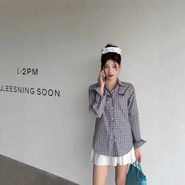 毒家现货正确版本高品质MU家新款格纹棉质长袖衬衫宽松版型男女款