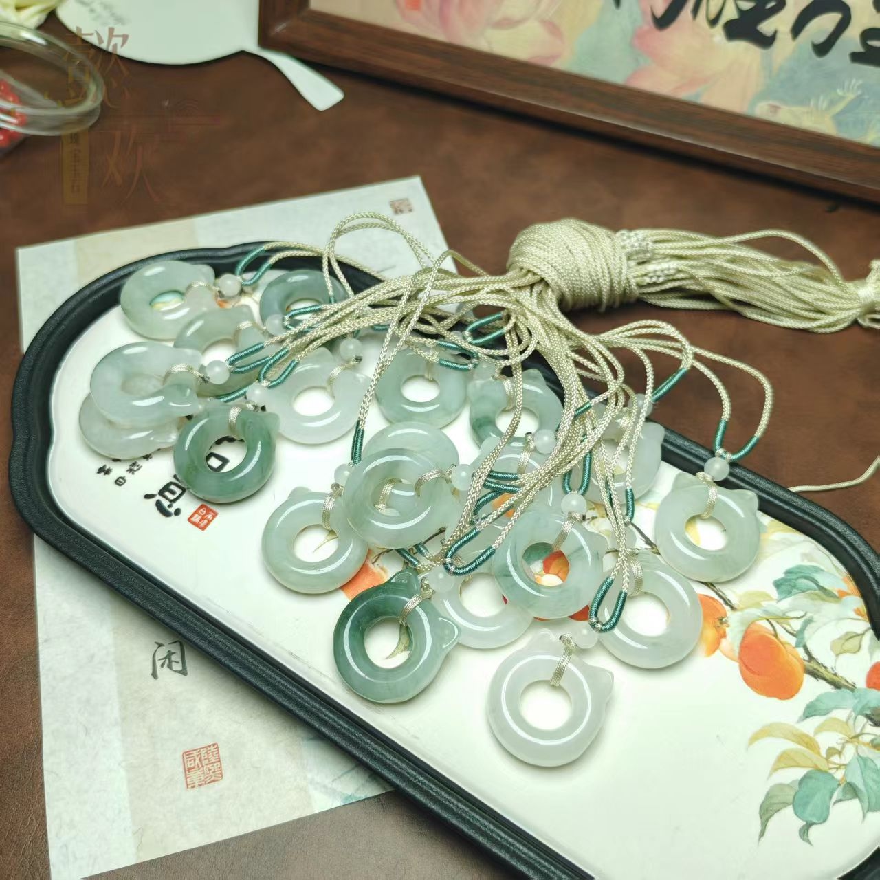 天然小猫耳朵猫猫圈骨头蝴蝶天山翠平安环甜甜圈玉石平安扣吊坠