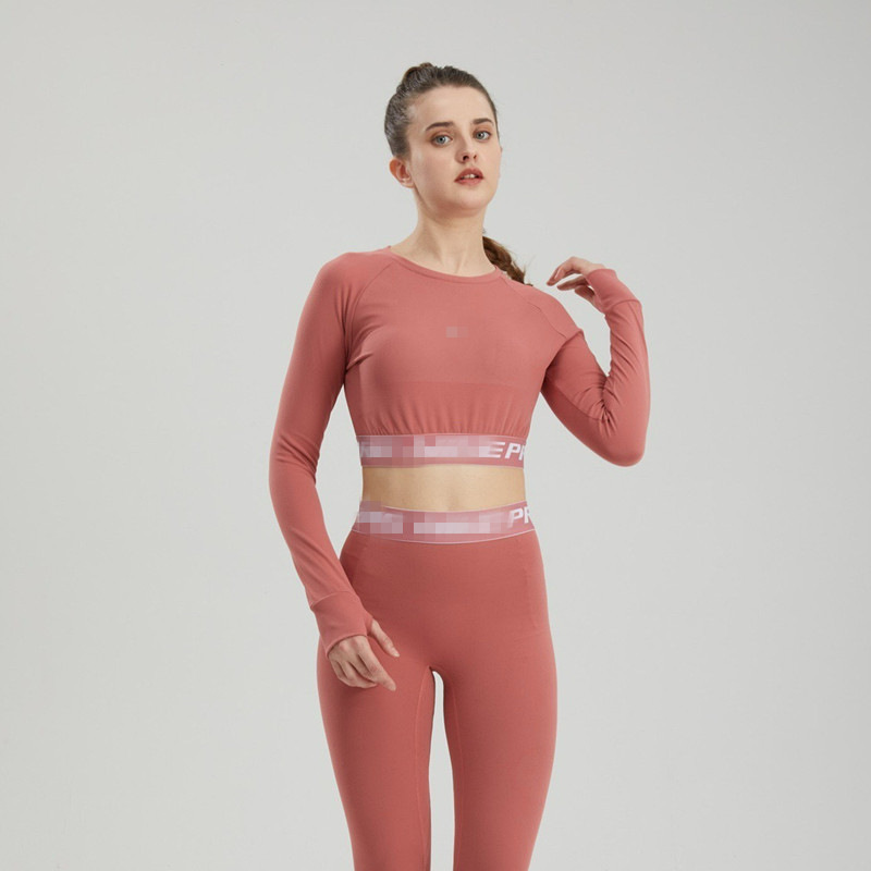 American-Style Crop Top Sexy Yoga Wear Pilates Training Outfit Sports Top Long-Sleeve Tight Fitness Wear for Women