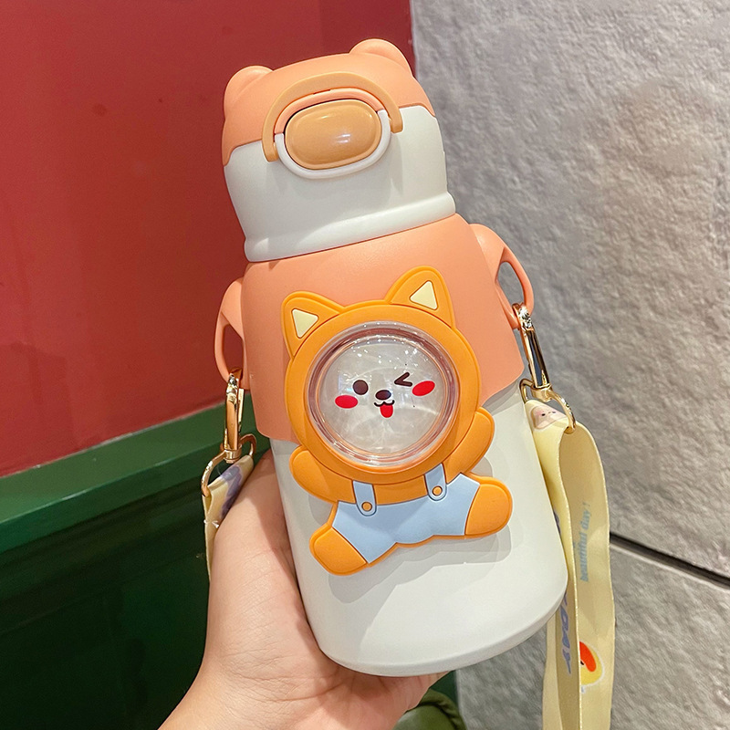 かわいい子供用魔法瓶カップ食品グレード 316 ステンレス鋼ストローカップ男の子と女の子のための学校漫画ケトル|undefined