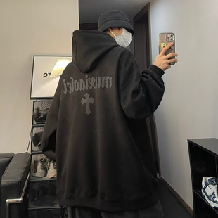 Heavy deerskin velvet autumn printed men's round neck sweatshirt loose casual jacket couple wear slim and versatile trend