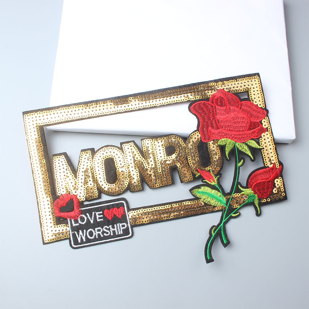 卡通亮片玫瑰花字母布贴衣服外套包包羽绒服装饰补丁补洞熨烫大号