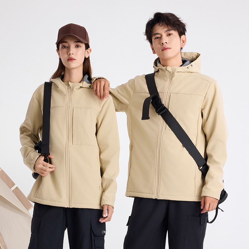 25 Autumn Softshell Jacket for Women, Fleece-Lined, Windproof, Waterproof, Outdoor Mountaineering Warm Jacket, Men's Short-Sleeved Jacket
