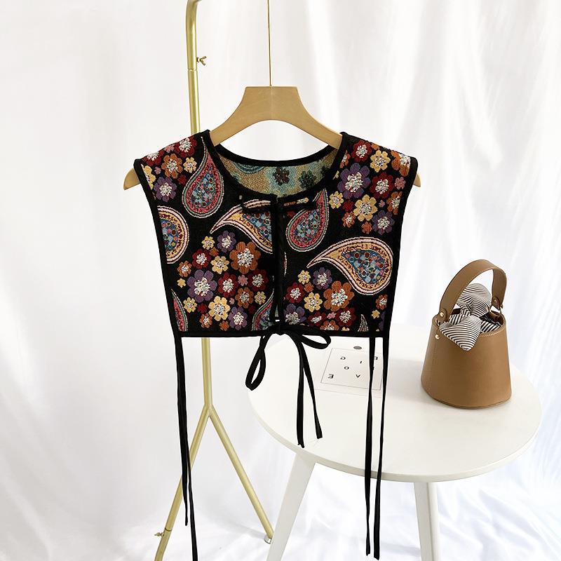 Scialle vintage con lacci da donna stile retrò collo stampato_voghion.com