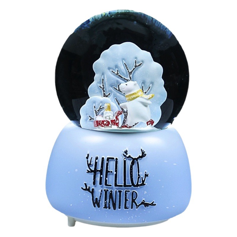Caja de música con bola de cristal de dibujos animados, adornos de resina, copo de nieve, caja de música creativa para regalo de cumpleaños y Navidad para niños