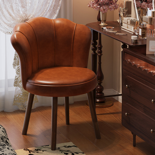 Medieval Style Solid Wood Makeup Stool Home Rotating Makeup Chair Dressing Table Chair Backrest Stool Girls Bedroom Light Luxury