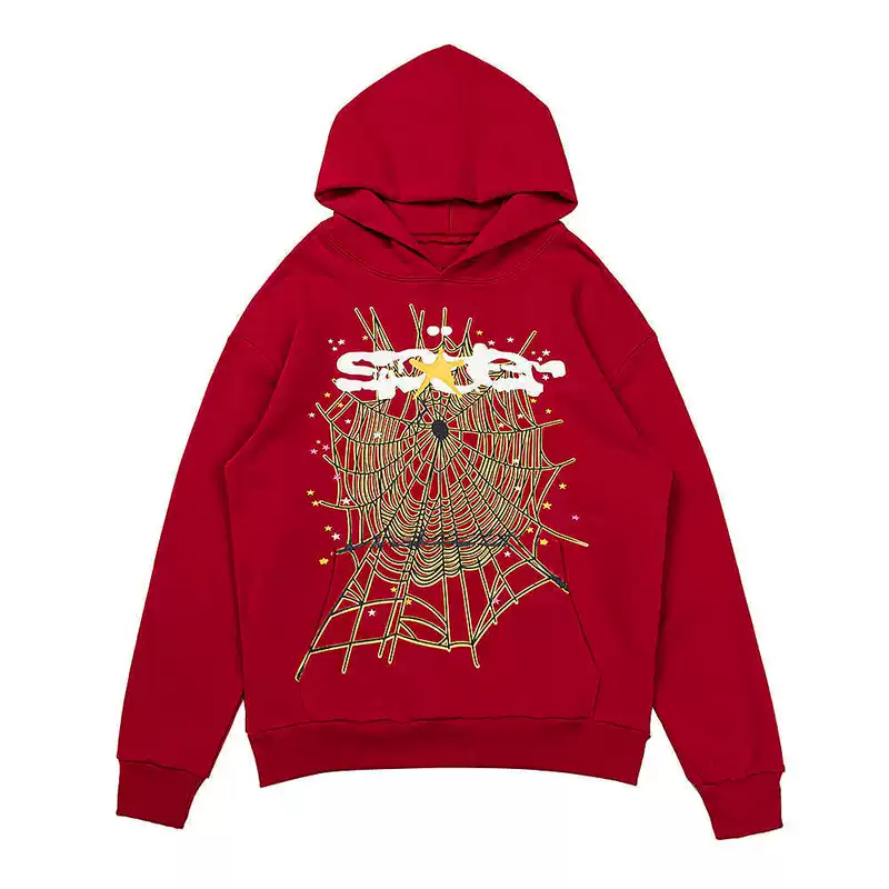 Гранично-кросс Beauty Trend Sp5der Foam Letter Spider Pattern Burgundy Мужчины и Женщины худи топ тренд