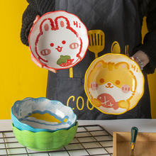 陶瓷沙拉碗可愛少女卡通家用微波爐烤箱釉下彩日式餐具水果花瓣碗