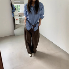 玟森online 韩版纯色百搭通勤衬衫女单口袋翻领显瘦衬衣女91368