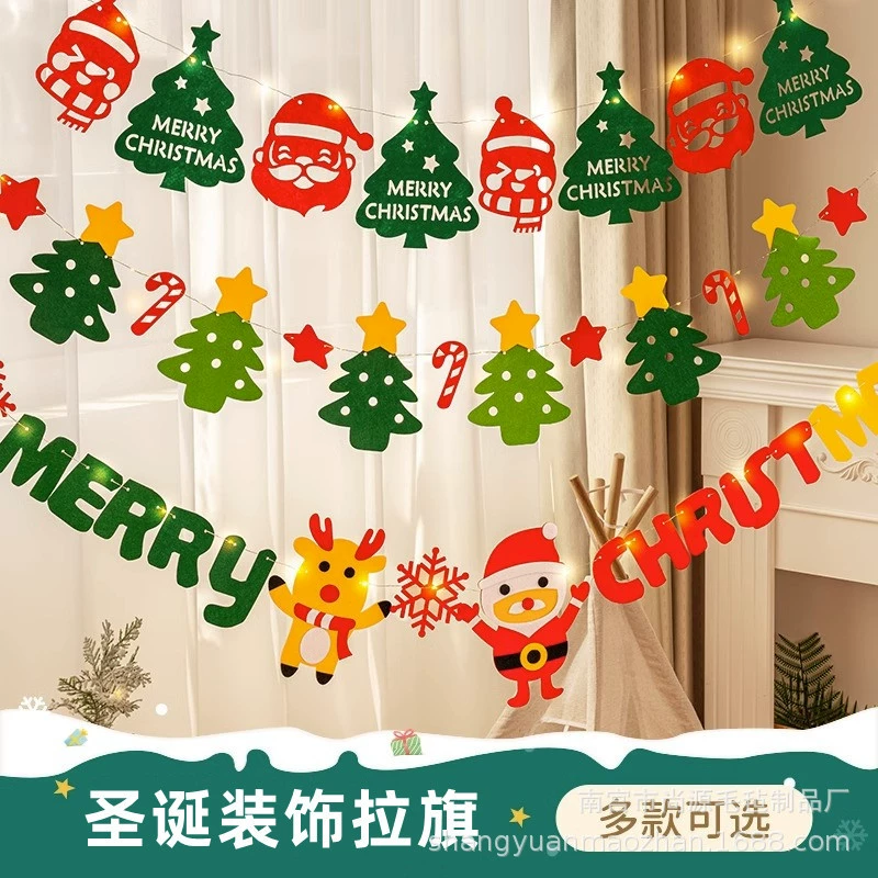 Рождество Висит Флаг Чувствовал Рождественская Вечеринка Письма Флаг висит нетканый Рождественские украшения цветок баннер