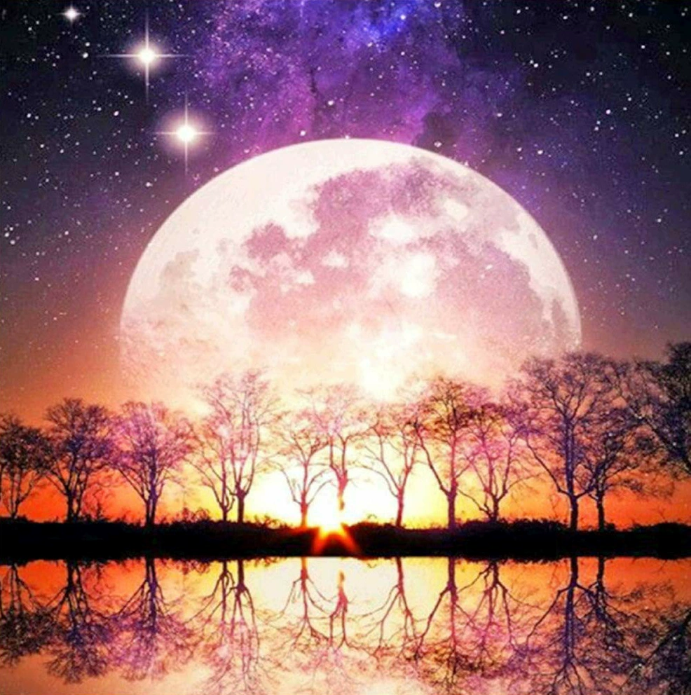 5D diamond painting moonlight seaside reflection DIY round diamond full diamond embroidery scenery Amazon decorative painting 25-25