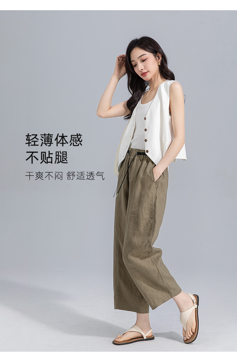 Quần tây nữ ống đứng cạp thun co giãn vải lanh trắng che hông — Màu trắng (bao gồm cả lớp lót) chi tiết 15