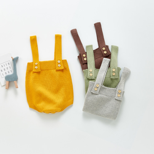  Autumn New Infant and Toddler Sling Jumpsuit Solid Color Western Style Knitted Sling Jumpsuit