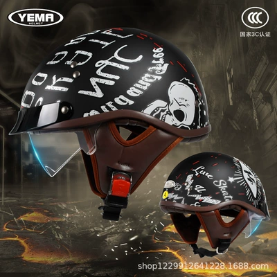 Half Helmet, Electric Bike Safety Helmet, Motosiklet kaskı (dəbilqə) - pia-black-14-flower