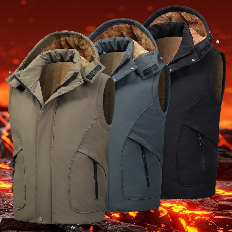 522 Vest, 2026 Autumn/Winter New Men's Fleece-Lined Thickened Vest with Detachable Hood, Casual Vest for Middle-Aged and Elderly, Sports