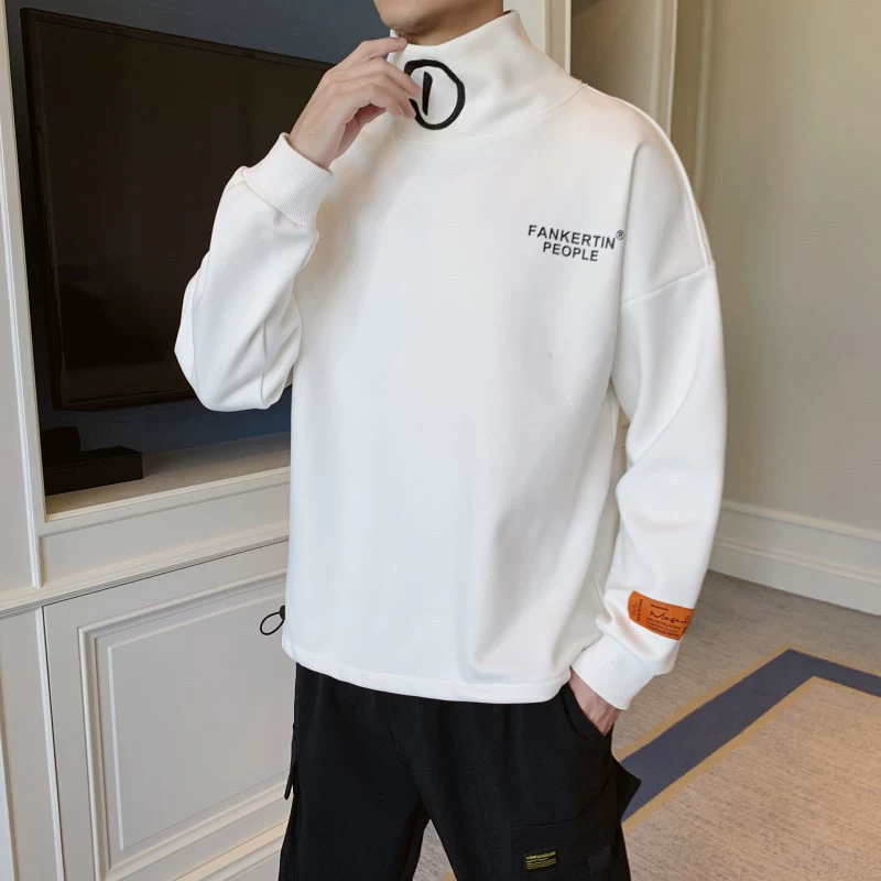 Свитер с высоким круглым вырезом, Мужской осенне-зимний топ на флисовой подкладке, мужской модный брендовый хип-хоп, модная внутренняя свободная Базовая рубашка для пар