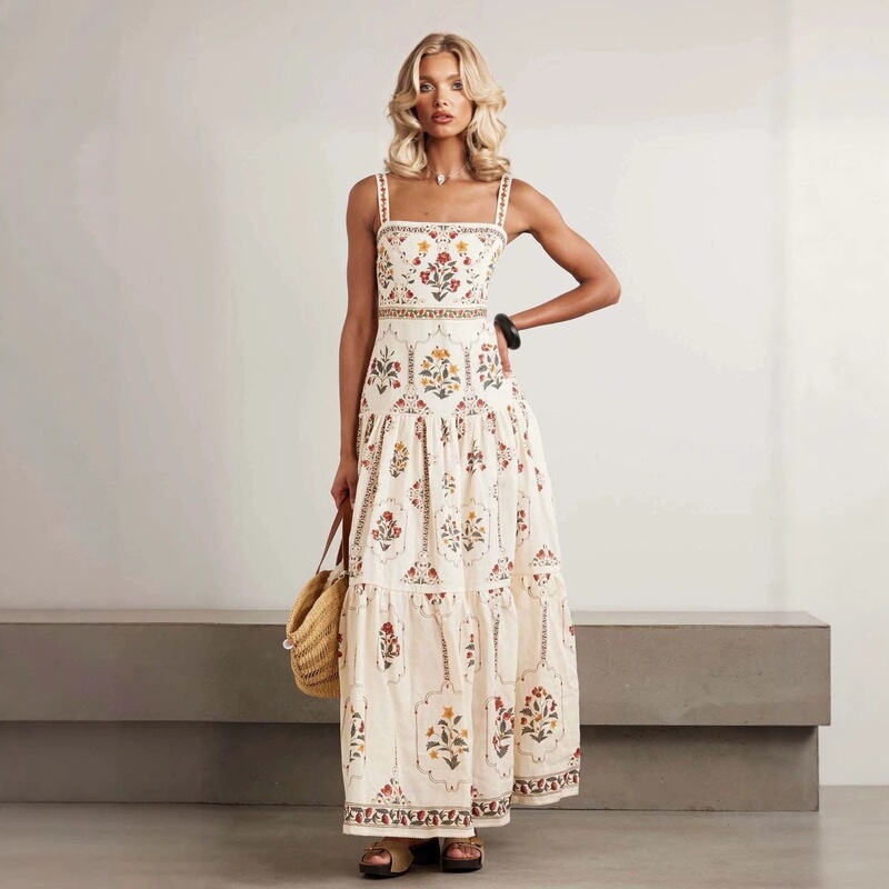 European and American cross-border 2026 new bohemian style high-waisted large hem dress for summer seaside vacation, loose and slimming