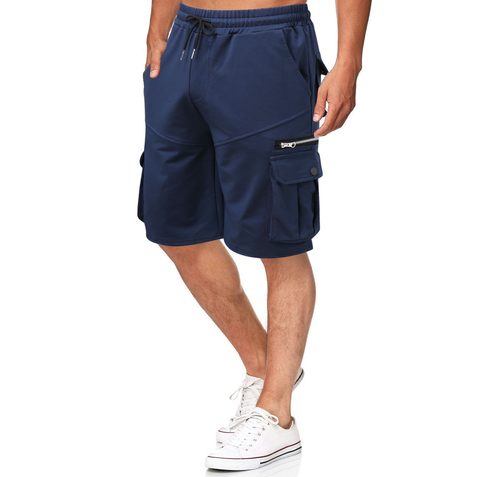 Sommarshorts för män, lös passform i ren bomull, stor storlek, 5/4 medium byxor, fritidsbyxor med flera väskor för män_voghion.com