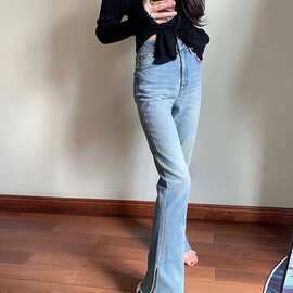6070微喇高腰牛仔裤高级感女士裤子2023新款早春款爆款休闲直筒长