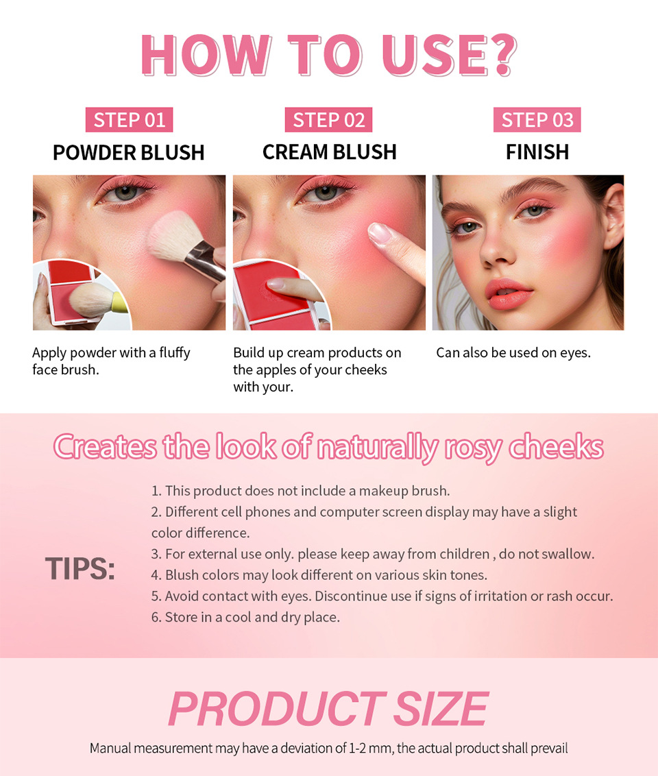 Cross-border lakerain two-in-one Blush Palette: Natural and easy-to-apply matte blush powder undefined