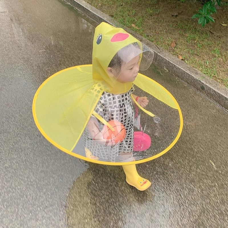 Little Yellow Duck Flying Saucer Raincoat Children's Cloak-Style Umbrella Hat Kindergarten Baby Children's One-Piece Rain Poncho for Girls