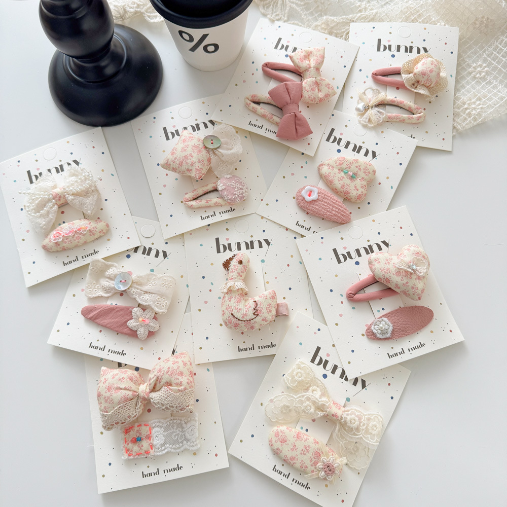 spring floral lace bow barrettes pearl heart bb clip sweet cute children‘s hair accessories bangs side clip