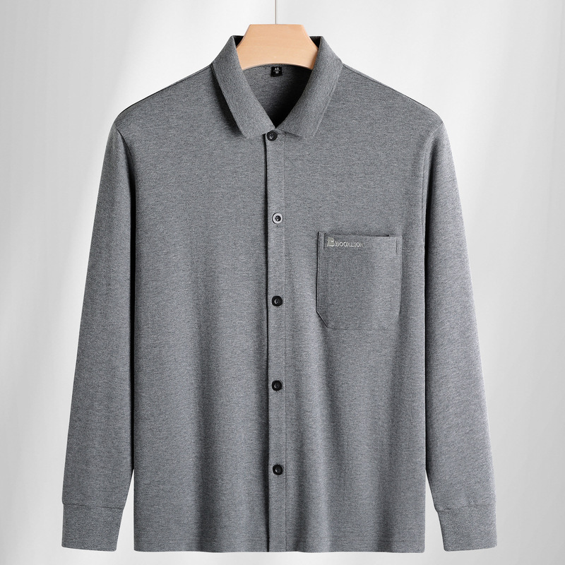 Dad's Autumn Tops Pure Cotton T-Shirt Middle-Aged and Elderly Men's Long-Sleeved Cotton Shirts Grandpa Casual Lapel Tops Cardigans