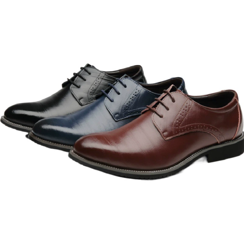 Новая трансграничная мужская кожаная обувь больших размеров Корейский тренд Джокер, молодая британская остроконечная кружевная деловая повседневная мужская обувь