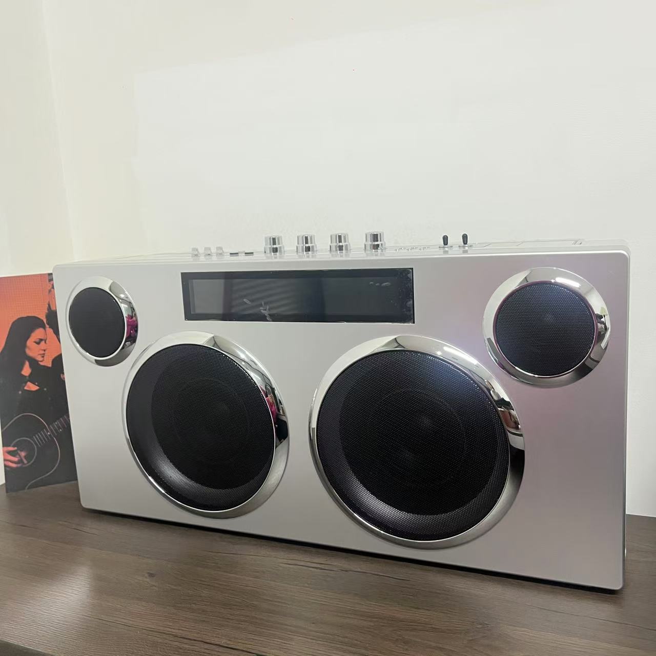 Cross-Border Large-Scale European and American Retro Bluetooth Speaker USB Microphone Hifi Heavy Bass Audio Rock Karaoke Outdoor