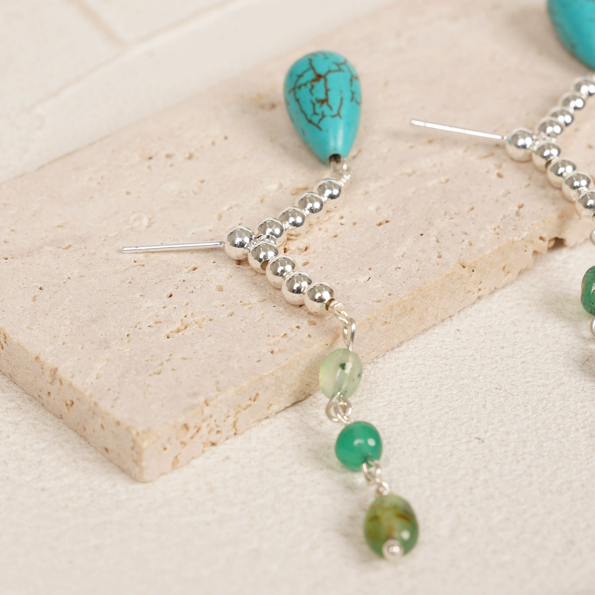 Turquoise accessory, retro fashionable brand earrings, DIY, simple and elegant design, European style