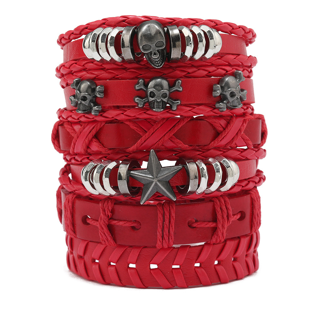 Cross-border Best-selling Vintage Skull Leather Bracelet, European And American Punk Style Woven Wristband, Rock Street Fashion Ac_voghion.com