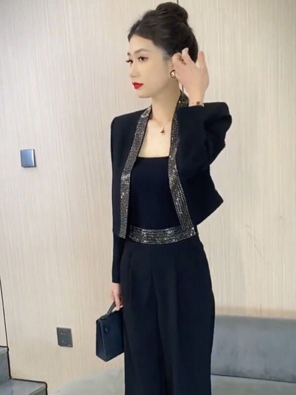 设计时尚套装西服感裤子重工法式两件套秋季烫钻显瘦网红新款|undefined