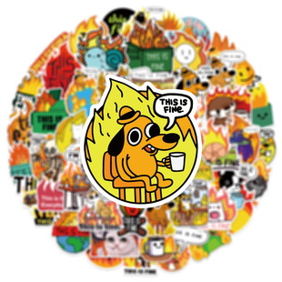 50 this is fine meme stickers mobile phone case flat cup helmet computer waterproof stickers cross border