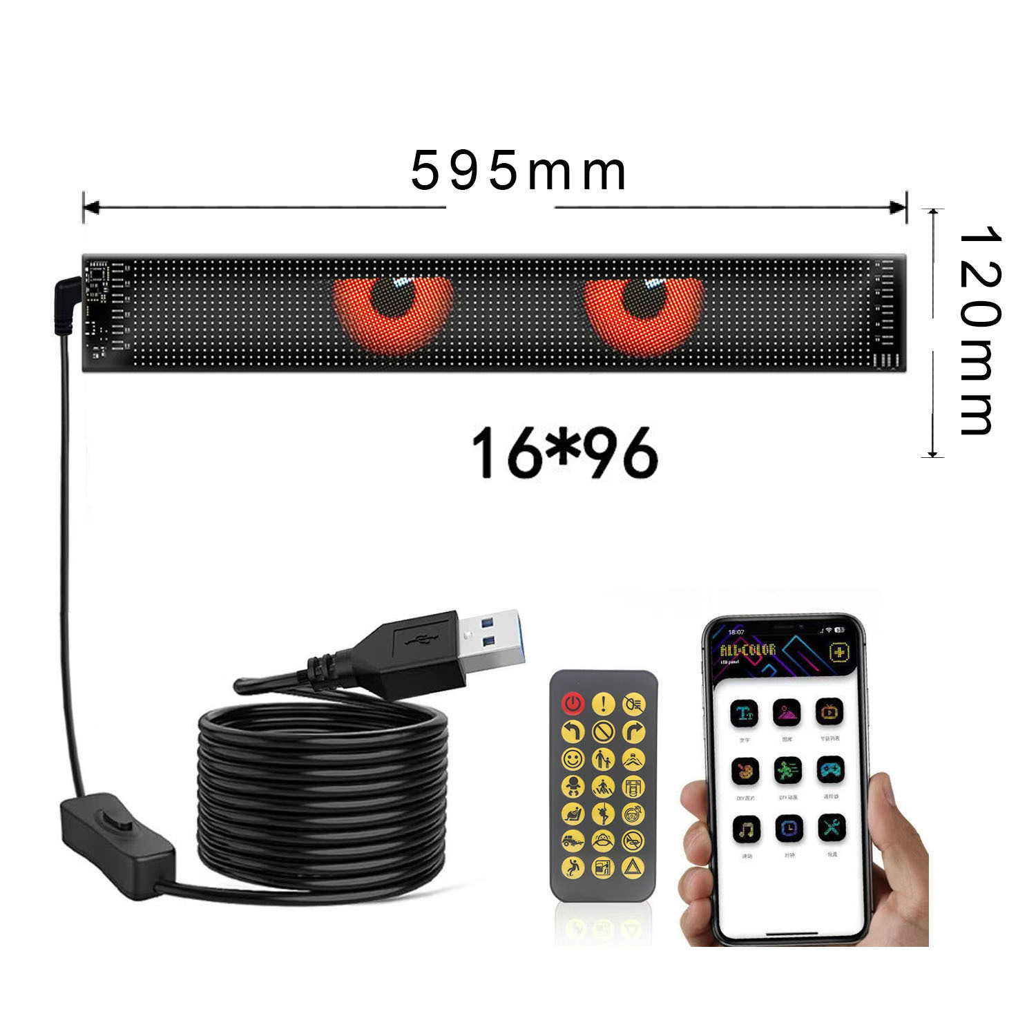 LED coche pantalla suave usb coche pantalla de publicidad flexible APP ventana bluetooth cristal ojo del diablo pantalla