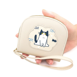 Women's short daily fresh kitten shell-shaped zipper portable coin purse