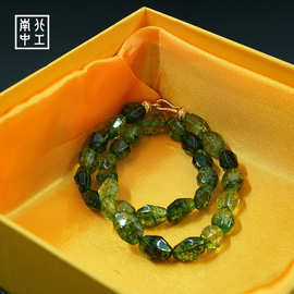 洛洋首饰 国潮新中式手工制作天然绿碧玺水晶项链不规则椭圆珠链