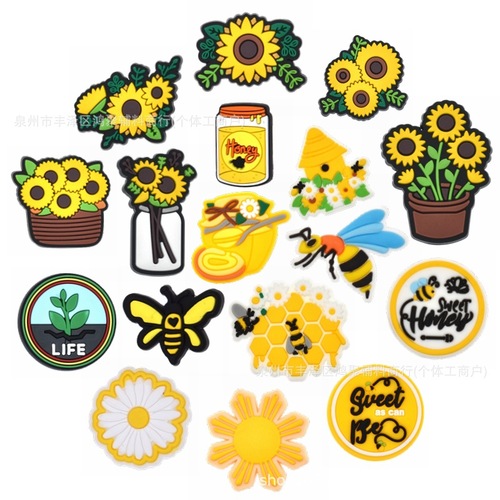Bee Sunflower Hole Shoes Accessories Removable PVC Decorative Button Lazy Shoes Shoelace Fastener Cross-border