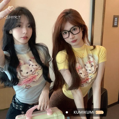 Insギャル漫画猫プリント半袖tシャツ女性夏の短いガードルは痩せているドーパミンが上着を着ている