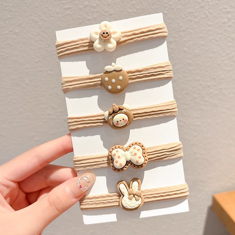 Niños leche curry lindo dibujo animado cuerda de cabello de alta elasticidad no daña correa de cabello de niñas cuerda de cabello de cola de caballo alta anillo de cabello