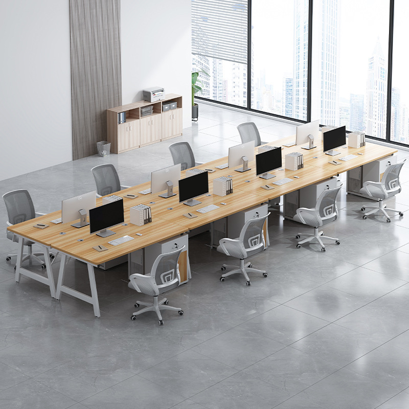 Solid Wood Desk Desktop Simple Office Workbench Double Table and Chair Combination with File Cabinet Integrated Computer Desk