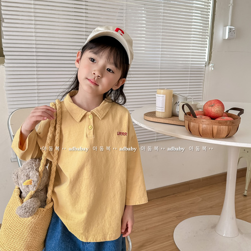 2024 spring new children's clothing Korean style boys and girls spring polo shirt children's long-sleeved T-shirt 123071