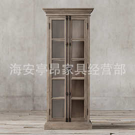 美式乡村简约复古轻奢实木框玻璃双门橱柜展柜餐厅家用别墅样板房