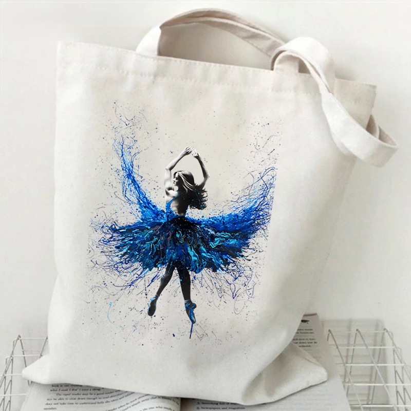 Ballet Dance Canvas Bag 欧美芭蕾舞蹈女孩印花单肩手提帆布包袋