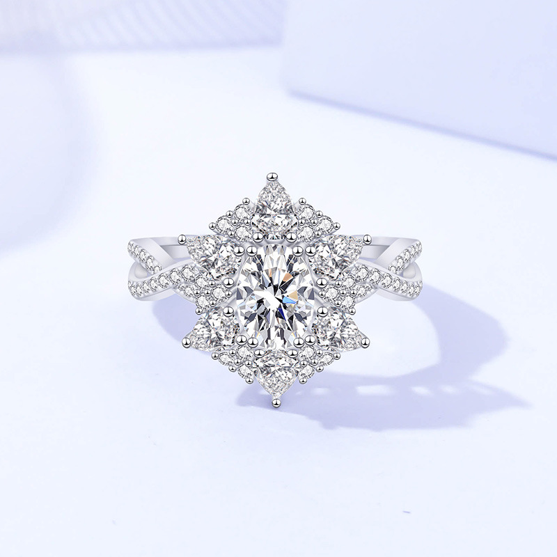 Damila s925 plata esterlina moissanite anillo de las mujeres de la personalidad europea y americana luz de lujo con incrustaciones de circón anillo transfronterizo exclusivo