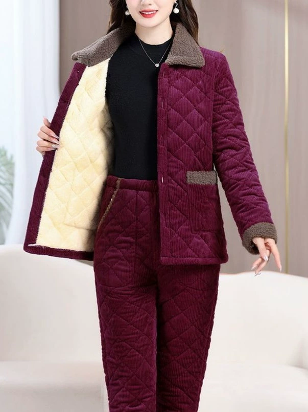 Новый средний и пожилой человек плюшевая утолщая теплая куртка набор зимней модной хлопчатобумажной одежды из двух частей пижамы