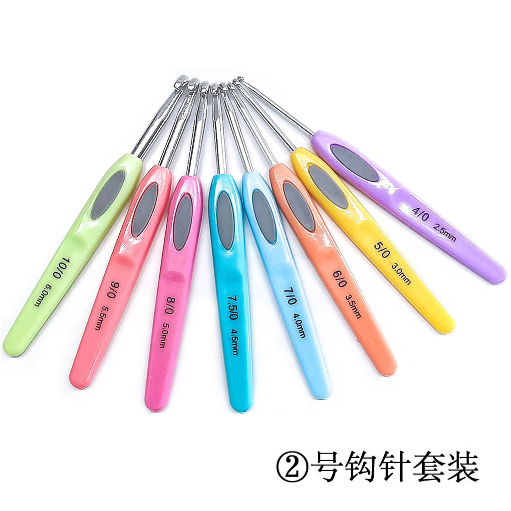 Herramienta de tejido, aguja de suéter, mango de plástico de color, ganchillo de aluminio, ganchillo de cuero suave, juego de 8 bolsas