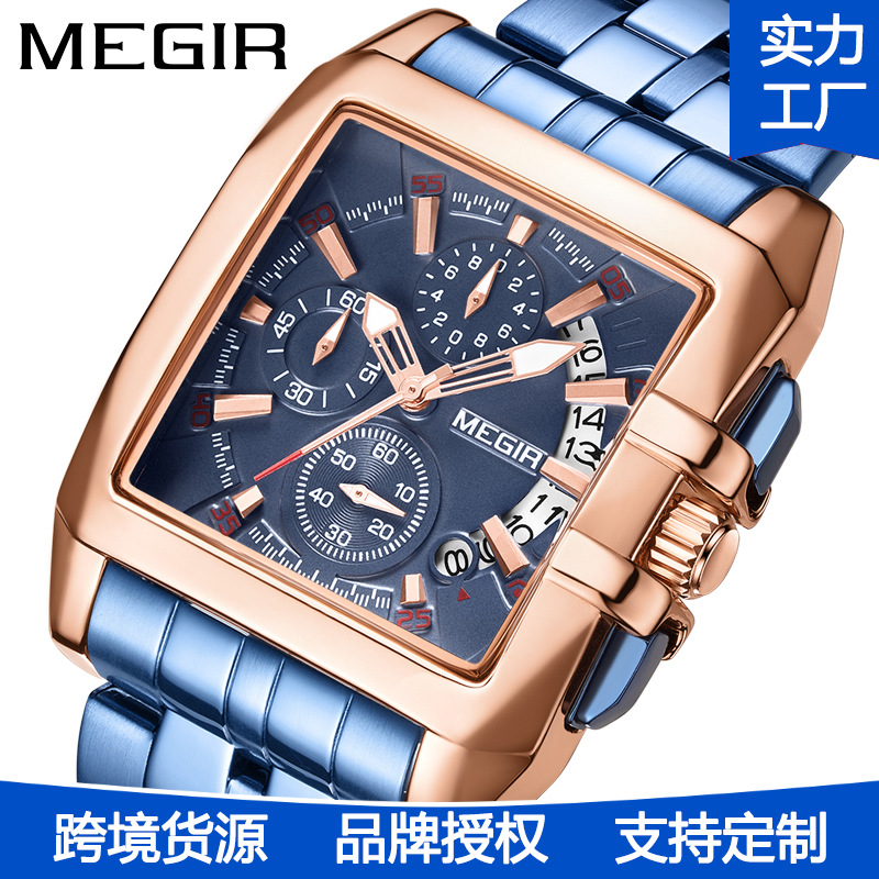 MEGIR cuadrado creativo transfronterizo reloj hombres multi-funcional reloj deportivo al por mayor reloj calendario luminoso