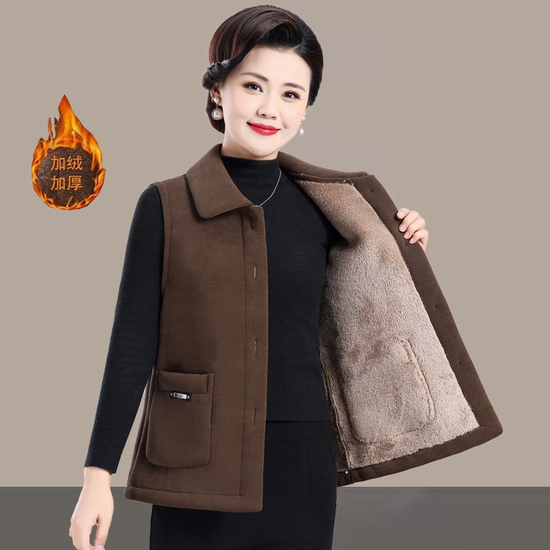 Madre de otoño y invierno de algodón de mechace chaleco de caballo para mujeres de mediana edad y ancianos agrega vello grueso hombro chaleco de calentamiento abrazadera chaqueta image 4