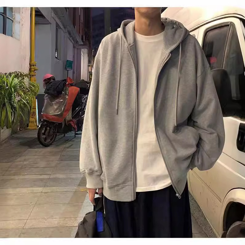Casual Sweatshirt Men's Autumn and Winter Korean Style Trendyy Student Zipper Jacket Loose Sports Top Hong Kong Style Hooded Cardigan