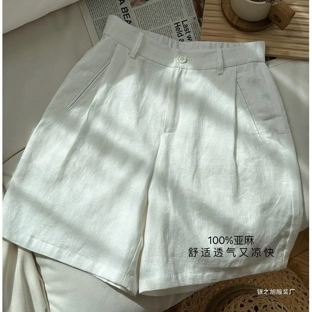 Частный магазин, тяжелые шорты из чистого льна для похудения, повседневные модные летние универсальные легкие роскошные высококачественные простые шорты
